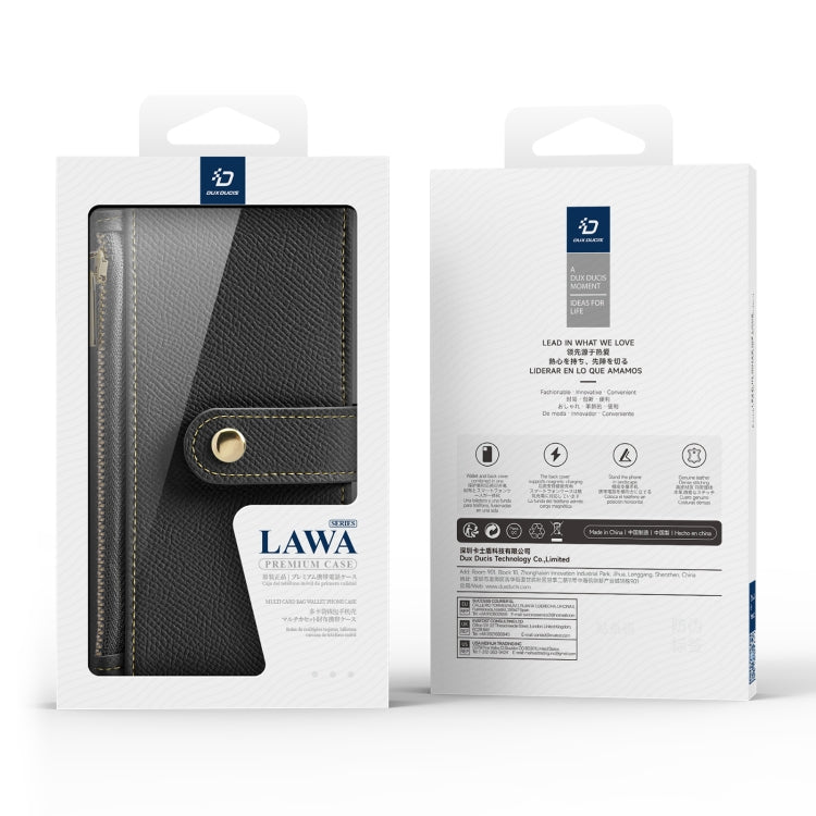 For iPhone 16 DUX DUCIS Lawa Series 2 in 1 Wallet Zipper Detachable MagSafe Phone Case with Lanyard(Black)