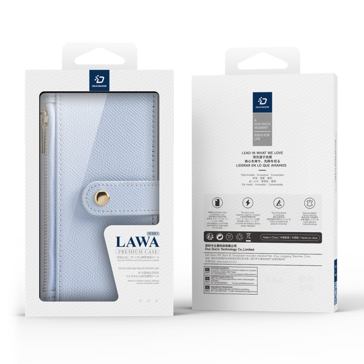 For iPhone 16 DUX DUCIS Lawa Series 2 in 1 Wallet Zipper Detachable MagSafe Phone Case with Lanyard(Light Blue)