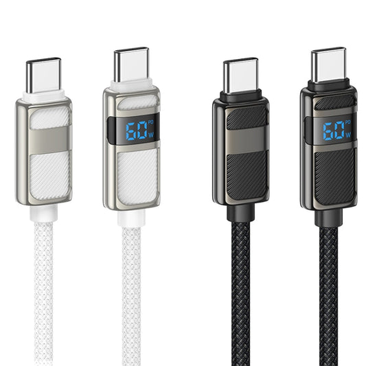 hoco U137 USB-C / Type-C to USB-C / Type-C Line 60W Charging Data Cable with Display, Length:1.2m(White)