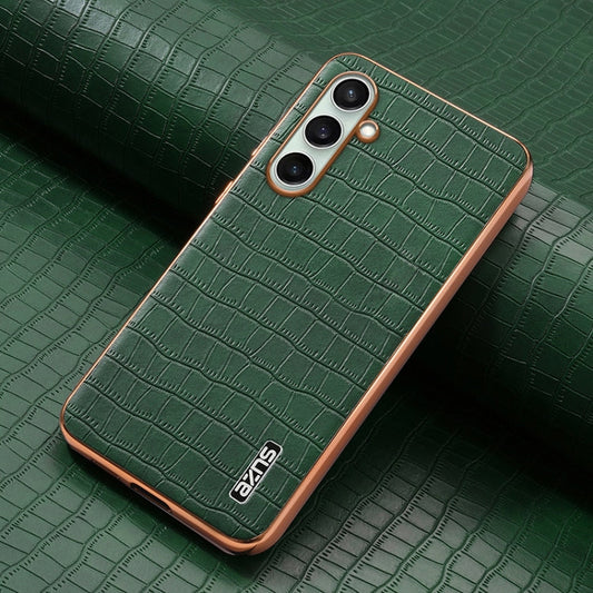 Pour Samsung Galaxy A36 AZNS Cadre Électroplaqué Texture Crocodile Housse de Téléphone à Couverture Complète (Vert)