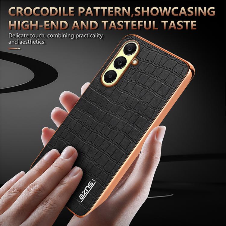 For Samsung Galaxy A26 5G AZNS Electroplated Frame Crocodile Texture Full Coverage Phone Case(White)