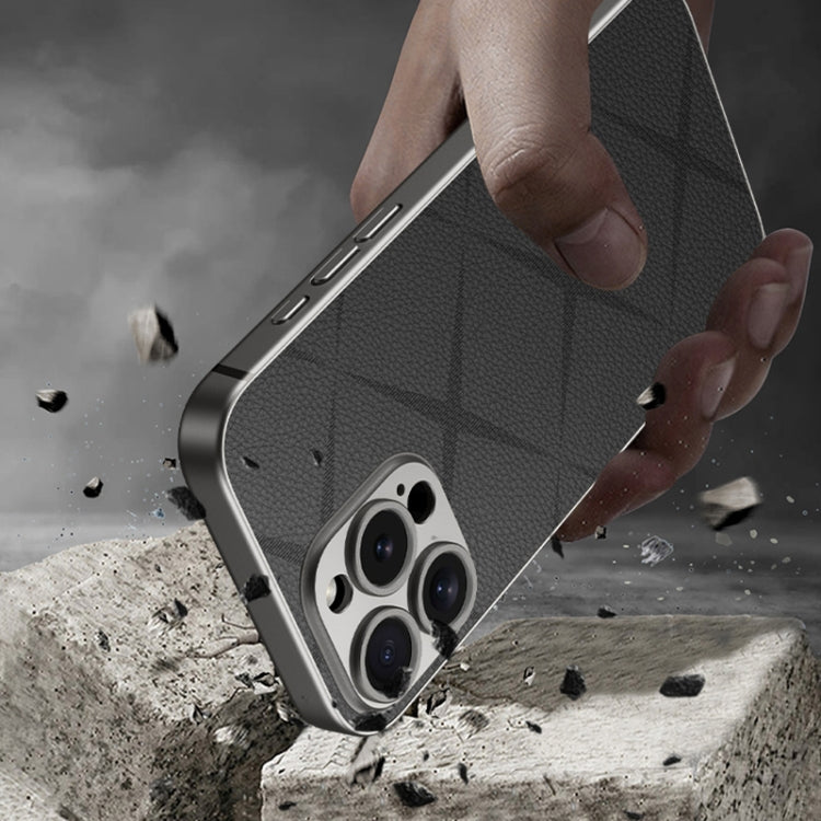 Pour iPhone 16 Pro Max Étui de Téléphone à Couverture Complète en Cuir GKK Asterism Metal Paint Skin Feel (Gris Titane)