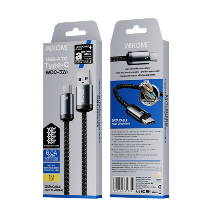 Câble de données de charge rapide USB vers Type-C WK WDC-32a Raython Gen2 1m 6A (Noir)