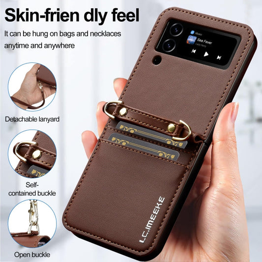For Samsung Galaxy Z Flip3 5G LC.IMEEKE L1 Series Frosted Fine Texture PU Phone Case with Lanyard(Brown)