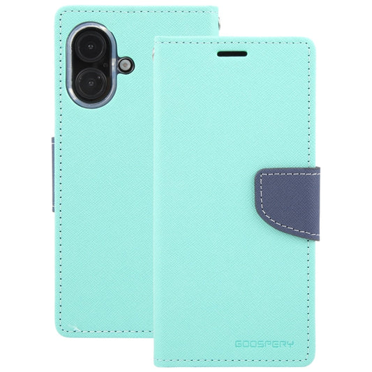 For iPhone 16 GOOSPERY FANCY DIARY Cross Texture Leather Phone Case(Mint Green)