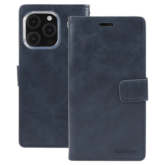 For iPhone 16 Pro Max GOOSPERY BLUE MOON Crazy Horse Texture Leather Phone Case(Dark Blue)