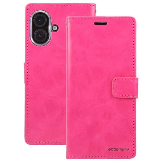 For iPhone 16 Plus GOOSPERY BLUE MOON Crazy Horse Texture Leather Phone Case(Rose Red)