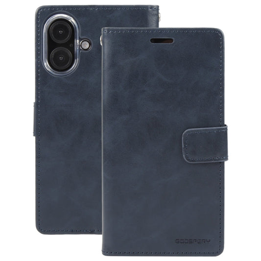 For iPhone 16 GOOSPERY BLUE MOON Crazy Horse Texture Leather Phone Case(Dark Blue)