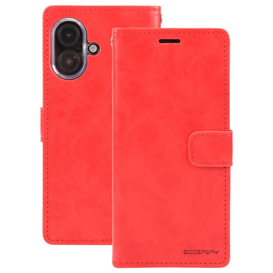 For iPhone 16 GOOSPERY BLUE MOON Crazy Horse Texture Leather Phone Case(Red)