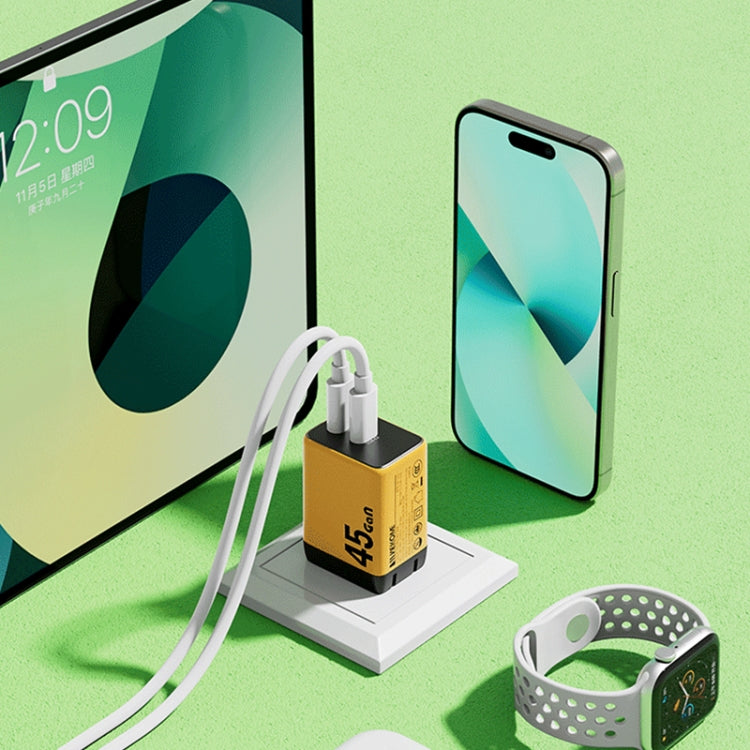 Chargeur rapide GaN WK WP-U33 45W USB-C / Type-Cx2, type de prise : prise UE (vert)