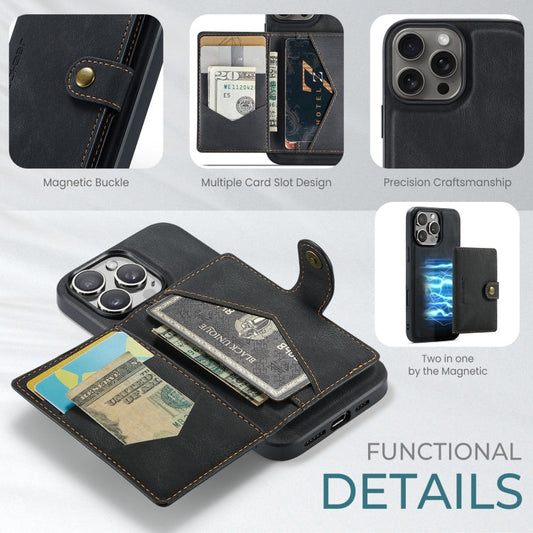 For iPhone 16 Pro JEEHOOD J01 Retro Magnetic Detachable Wallet Phone Case(Black)