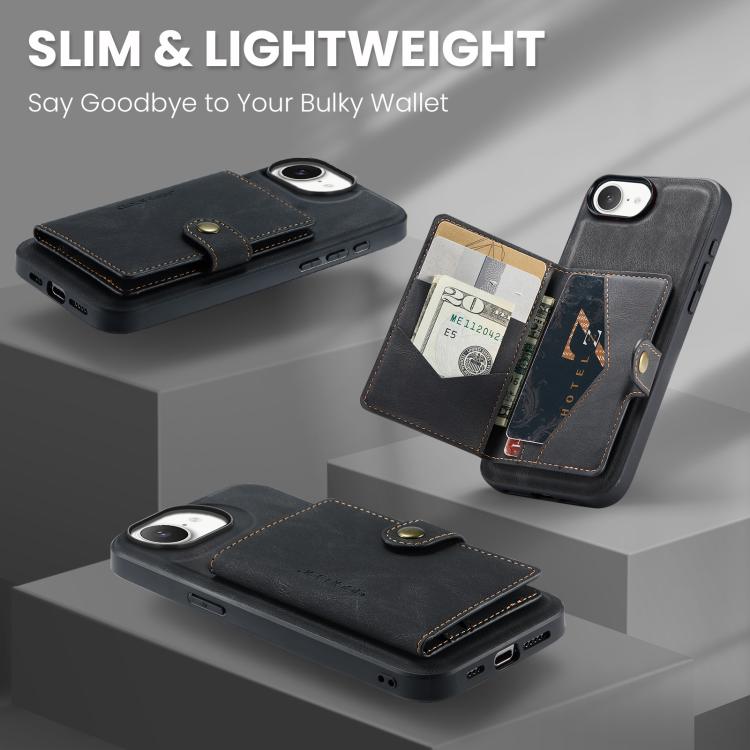 For iPhone 17e / 16e JEEHOOD J01 Retro Magnetic Detachable Wallet Phone Case(Black)