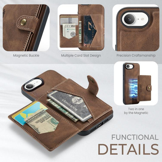 For iPhone 17e / 16e JEEHOOD J01 Retro Magnetic Detachable Wallet Phone Case(Brown)