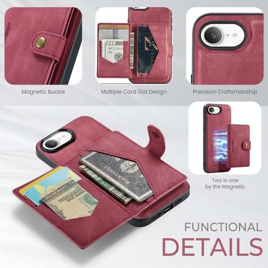 For iPhone 17e / 16e JEEHOOD J01 Retro Magnetic Detachable Wallet Phone Case(Red)