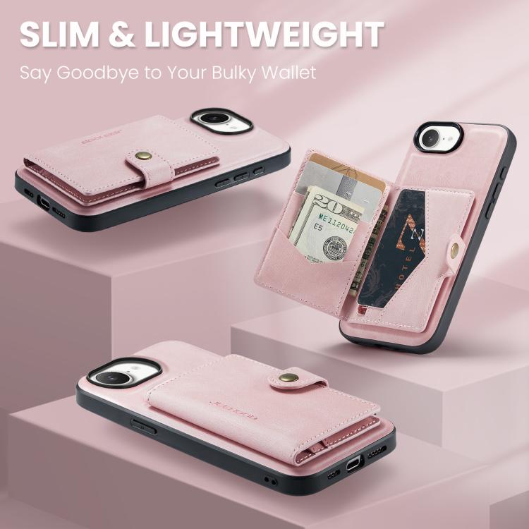 For iPhone 17e / 16e JEEHOOD J01 Retro Magnetic Detachable Wallet Phone Case(Pink)