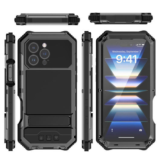 For iPhone 16 Pro Max R-JUST Life Waterproof Dustproof Shockproof Holder Phone Case(Black)