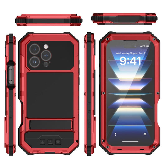 For iPhone 16 Pro Max R-JUST Life Waterproof Dustproof Shockproof Holder Phone Case(Red)