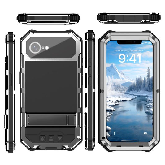 For iPhone 17e / 16e R-JUST Life Waterproof Dustproof Shockproof Holder Phone Case(Silver)
