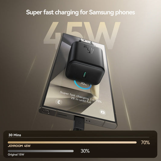 JOYROOM JR-TCG13 45W GaN USB-C / Type-C Port Super Fast Charger, Plug:EU Plug(Black)