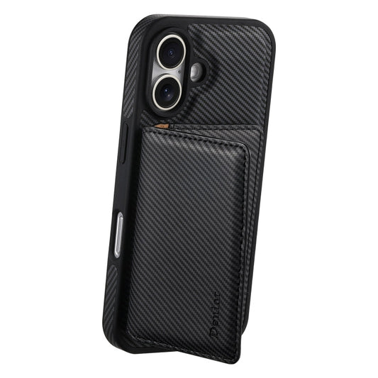For iPhone 16 Plus Denior Carbon Fiber Texture Leather Card Bag MagSafe Phone Case(Black)