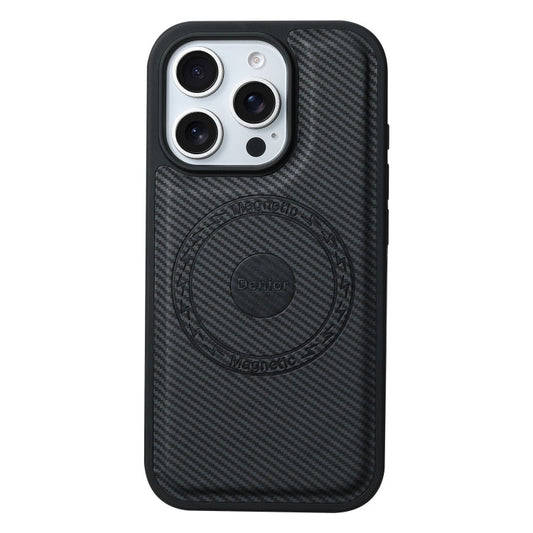For iPhone 16 Pro Max Denior Carbon Fiber Texture Leather MagSafe Phone Case(Black)