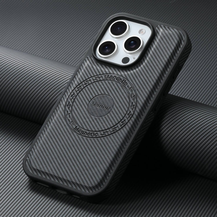 For iPhone 16 Pro Max Denior Carbon Fiber Texture Leather MagSafe Phone Case(Black)