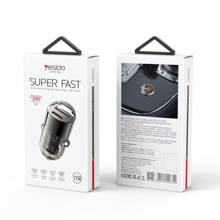 Yesido Y68 PD30W Type-C + QC18W USB Zinc Alloy Mini Car Charger(Metal Grey)