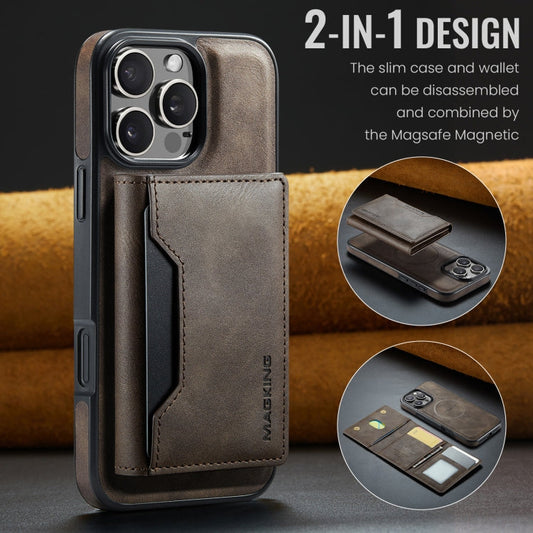 For iPhone 16 Pro MAGKING K2 Series MagSafe RFID Card Bag Detachable Phone Case(Coffee)