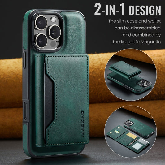 For iPhone 16 Pro MAGKING K2 Series MagSafe RFID Card Bag Detachable Phone Case(Green)