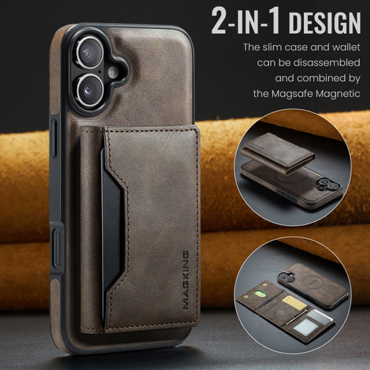 For iPhone 16 Plus MAGKING K2 Series MagSafe RFID Card Bag Detachable Phone Case(Coffee)