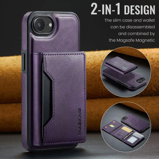 For iPhone 17e / 16e MAGKING K2 Series MagSafe RFID Card Bag Detachable Phone Case(Purple)