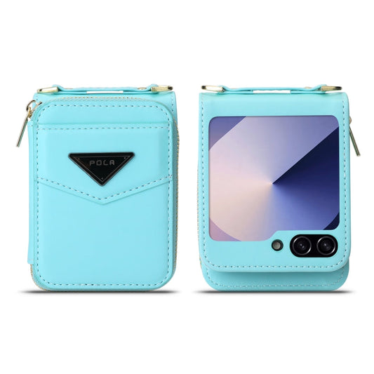For Samsung Galaxy Z Flip6 POLA Multi-Card Slots Zipper Wallet Phone Case(Blue)