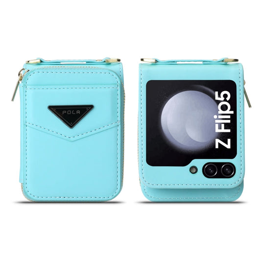 For Samsung Galaxy Z Flip5 POLA Multi-Card Slots Zipper Wallet Phone Case(Blue)