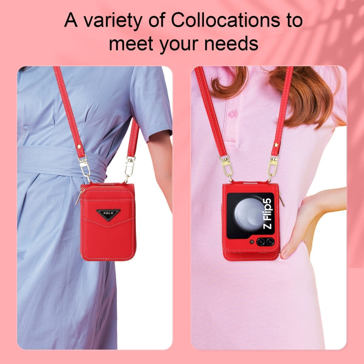 For Samsung Galaxy Z Flip5 POLA Multi-Card Slots Zipper Wallet Phone Case(Red)