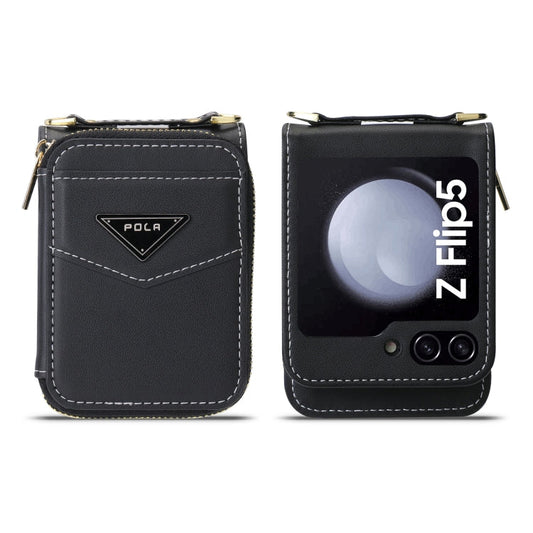 For Samsung Galaxy Z Flip5 POLA Multi-Card Slots Zipper Wallet Phone Case(Black)
