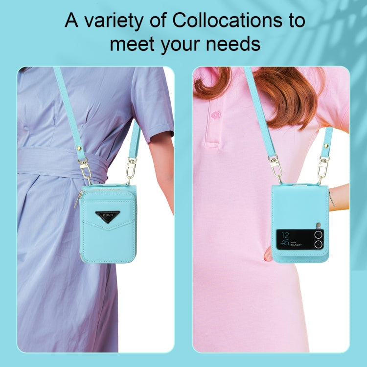 For Samsung Galaxy Z Flip3 5G POLA Multi-Card Slots Zipper Wallet Phone Case(Blue)