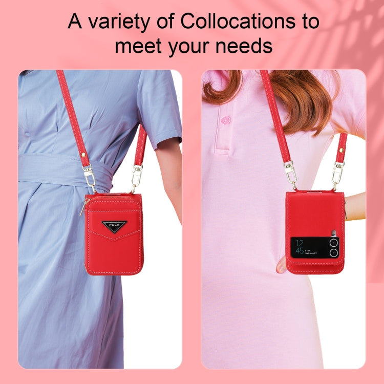 For Samsung Galaxy Z Flip3 5G POLA Multi-Card Slots Zipper Wallet Phone Case(Red)