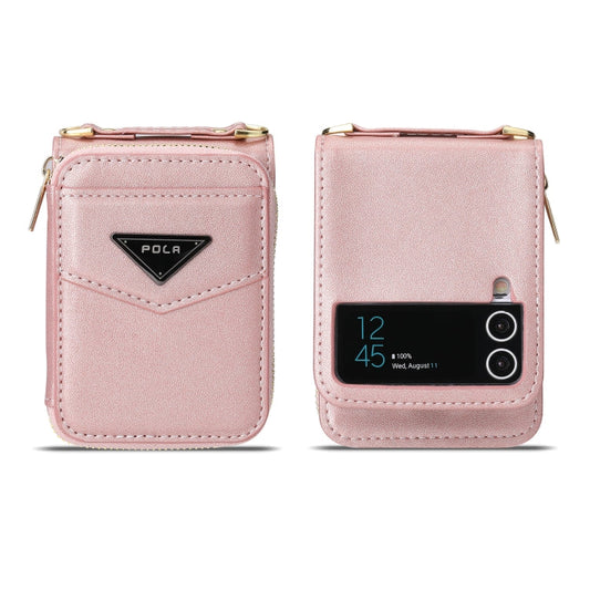 For Samsung Galaxy Z Flip3 5G POLA Multi-Card Slots Zipper Wallet Phone Case(Pink)