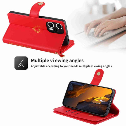 For Xiaomi Poco F5 POLA Love Multi-Card Slots Zipper Wallet Leather Phone Case(Red)