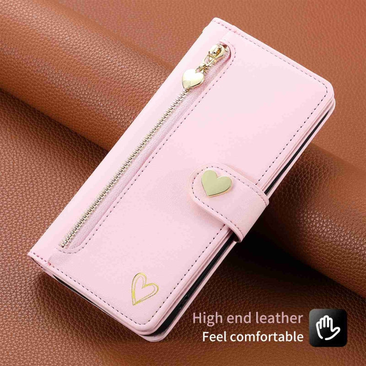 For iPhone 15 Pro POLA Love Multi-Card Slots Zipper Wallet Leather Phone Case(Pink)