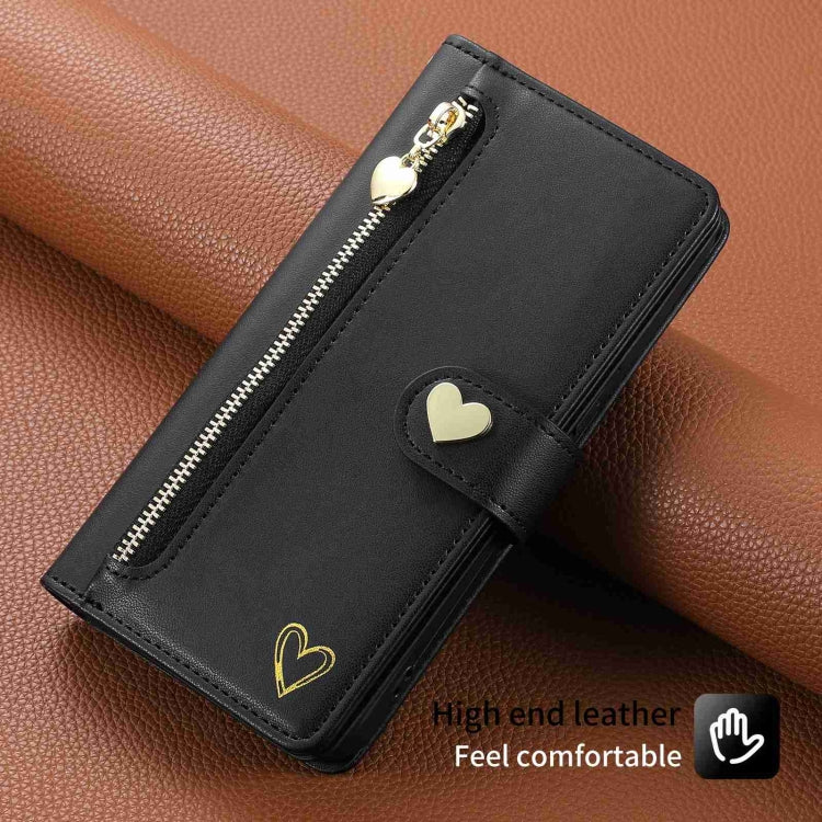 For iPhone 15 Pro POLA Love Multi-Card Slots Zipper Wallet Leather Phone Case(Black)