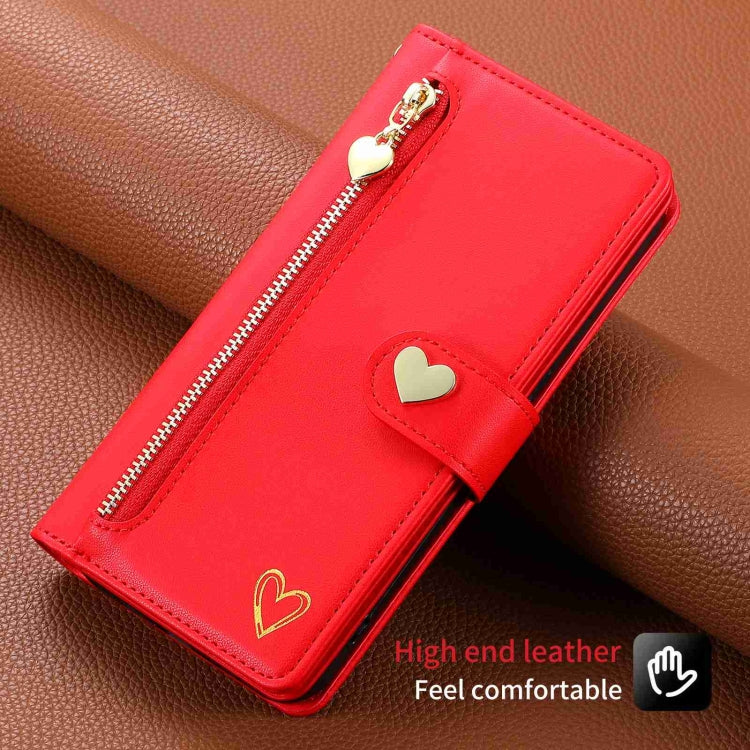 For iPhone 15 Pro POLA Love Multi-Card Slots Zipper Wallet Leather Phone Case(Red)