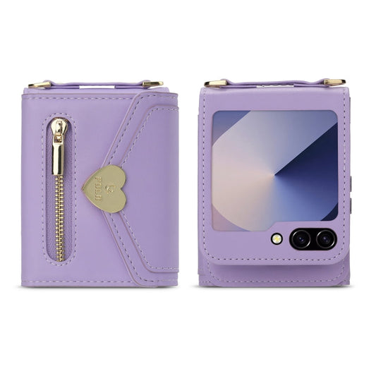 For Samsung Galaxy Z Flip6 POLA Love Buckle Multi-Card Slots Zipper Wallet Phone Case(Purple)