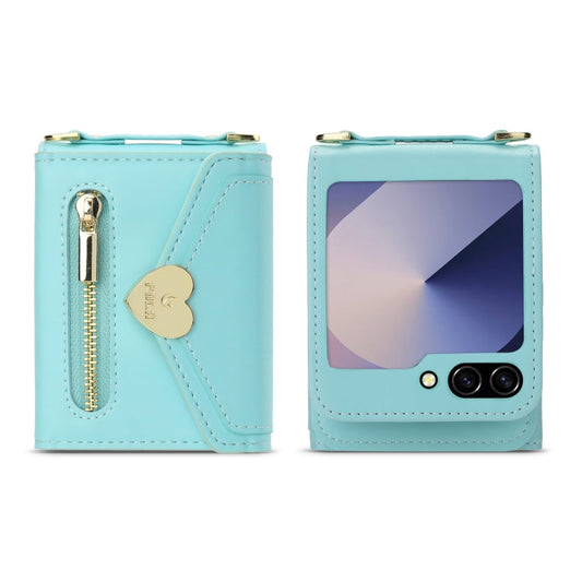 For Samsung Galaxy Z Flip6 POLA Love Buckle Multi-Card Slots Zipper Wallet Phone Case(Blue)