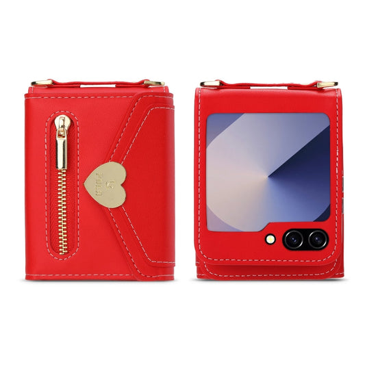 For Samsung Galaxy Z Flip6 POLA Love Buckle Multi-Card Slots Zipper Wallet Phone Case(Red)