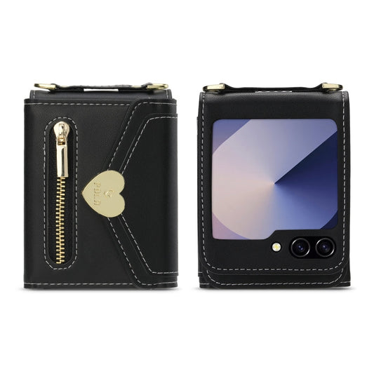 For Samsung Galaxy Z Flip6 POLA Love Buckle Multi-Card Slots Zipper Wallet Phone Case(Black)