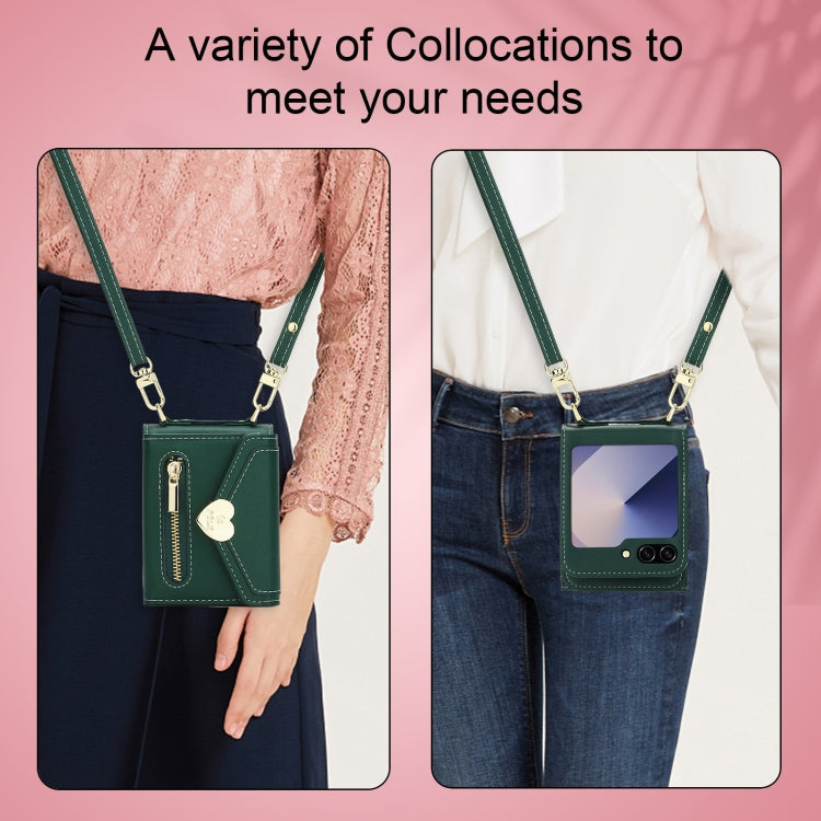 For Samsung Galaxy Z Flip6 POLA Love Buckle Multi-Card Slots Zipper Wallet Phone Case(Green)