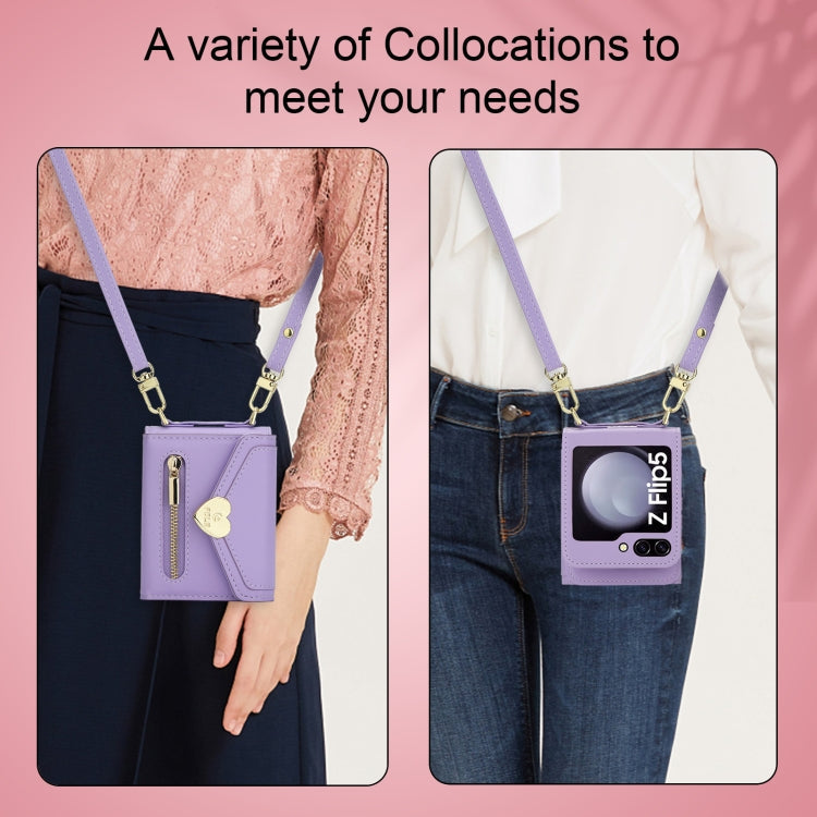 For Samsung Galaxy Z Flip5 POLA Love Buckle Multi-Card Slots Zipper Wallet Phone Case(Purple)