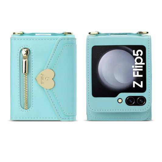 For Samsung Galaxy Z Flip5 POLA Love Buckle Multi-Card Slots Zipper Wallet Phone Case(Blue)