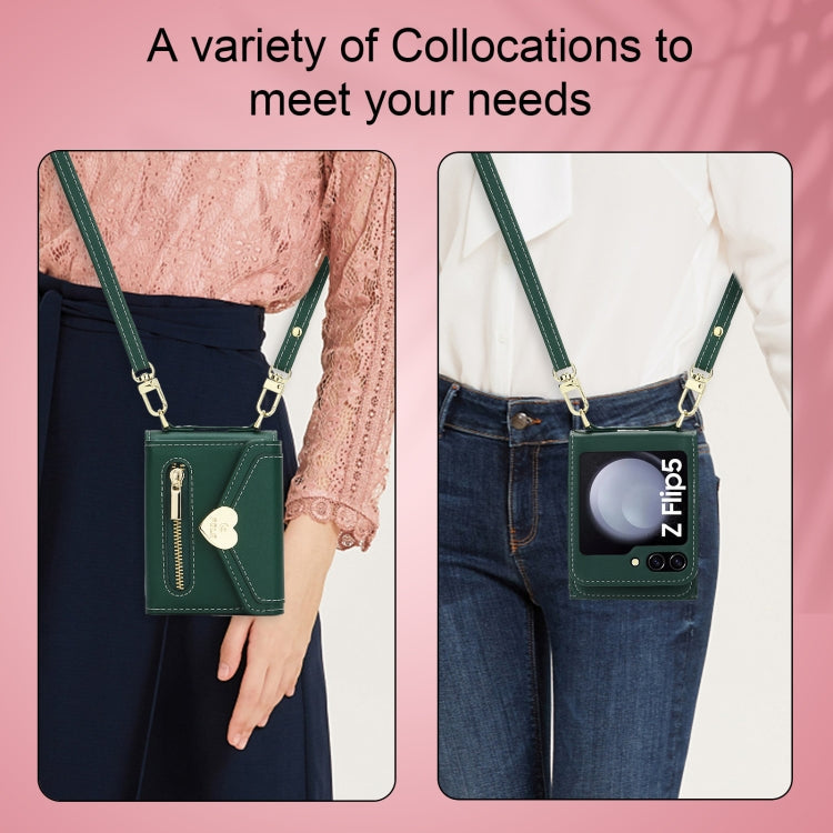 For Samsung Galaxy Z Flip5 POLA Love Buckle Multi-Card Slots Zipper Wallet Phone Case(Green)